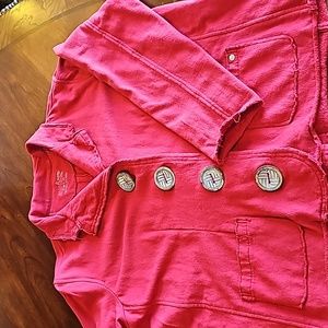 Neon Buddah Red Blazer Jacket with Oversized Button Detail